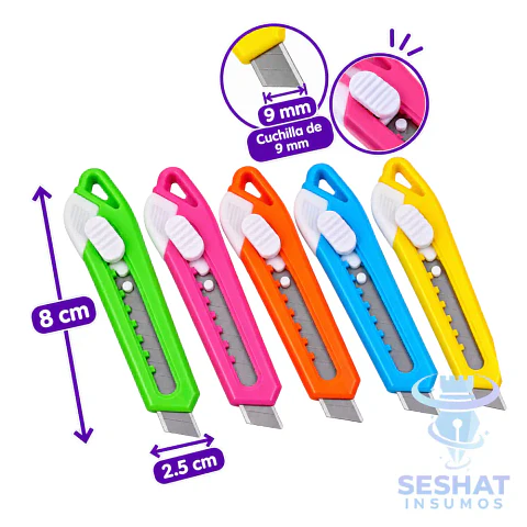 Mini Cúter de Colores 8 cm Cuchilla 9 mm | Seshat Insumos