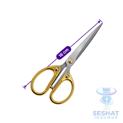 Tijera para Telas y Cintas de Raso 16 cm Mango Dorado