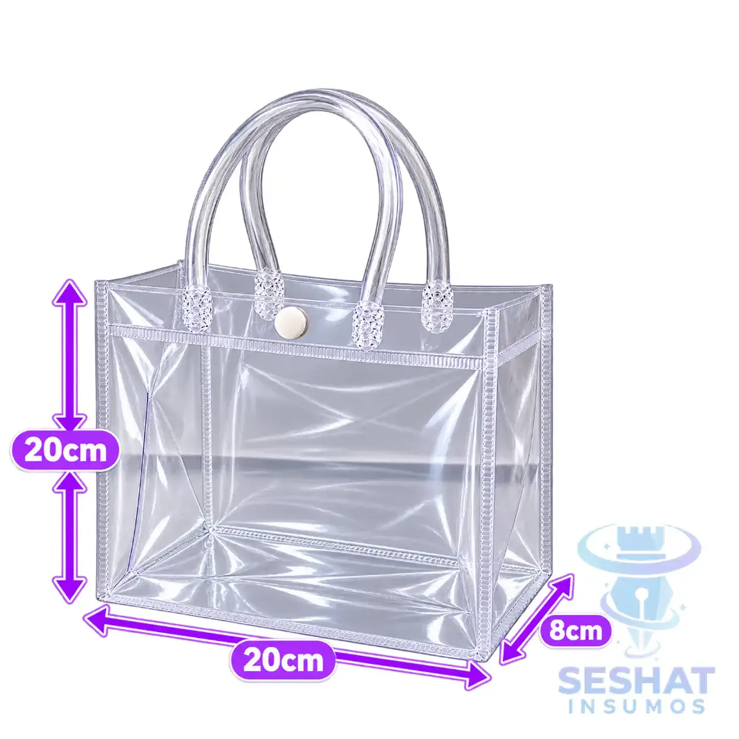 Bolsa PVC Transparente con Asas 20x20x8 cm | Unidad y Pack 10 | Seshat Insumos 2
