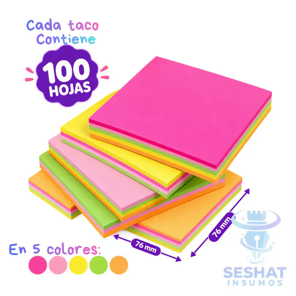 Notas Adhesivas Post-it 5 Colores 76x76 mm 100 Hojas | Seshat Insumos 1