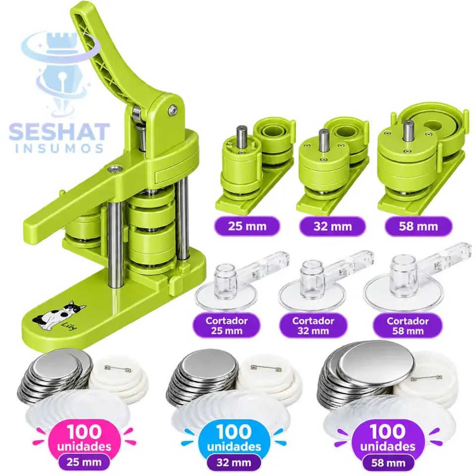 Máquina de Chapitas 3 en 1 25, 32 y 58 mm con 300 Chapitas | Seshat Insumos 2