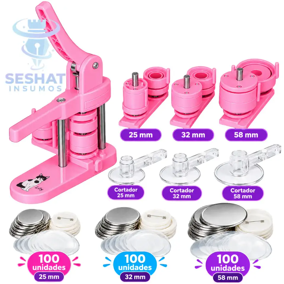 Máquina de Chapitas 3 en 1 25, 32 y 58 mm con 300 Chapitas | Seshat Insumos 1