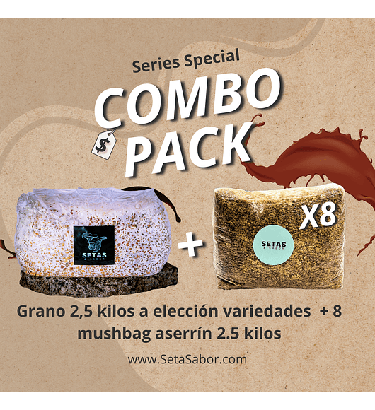 Pack grano colonizado 2.5 kilos (variedades) + 8 Sustratos 