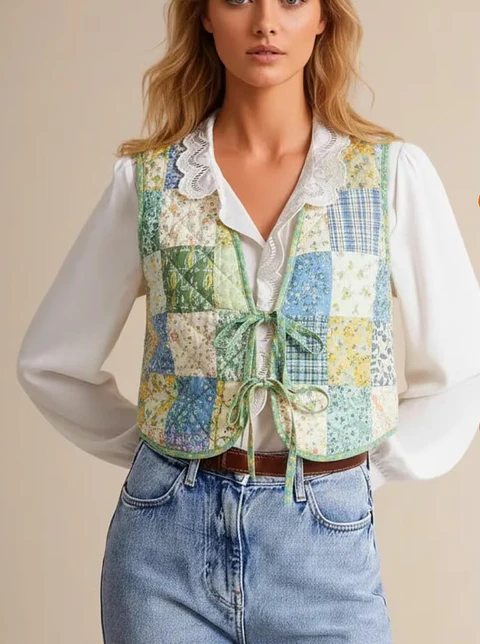 Quilted vest sewing pattern | Vest with front tie | Women's top | Quilted vest | Patchwork vest