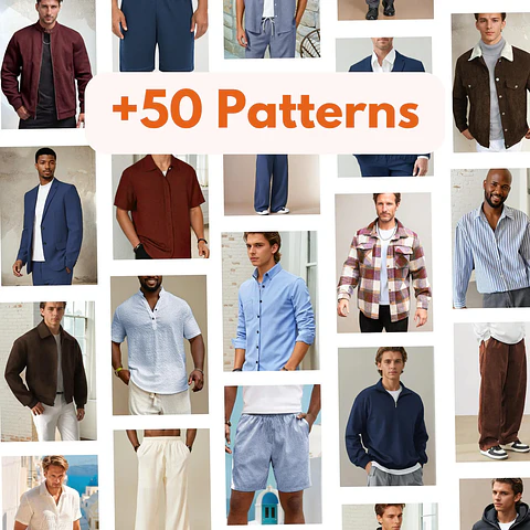 Men's Sewing Patterns | Bundle Men's Patterns | Men Shorts | Men Jacket | Men Pants | Men Shirt | Patterns for Men | Men Pajamas, Men Hoodie