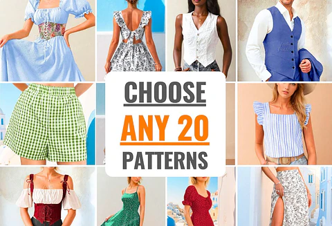 Sewing Patterns Bundle | Choose Any 20 Patterns! Women Sewing Patterns, Men Patterns, Beginner Sewing Patterns, Dress Pattern, Skirt Pattern