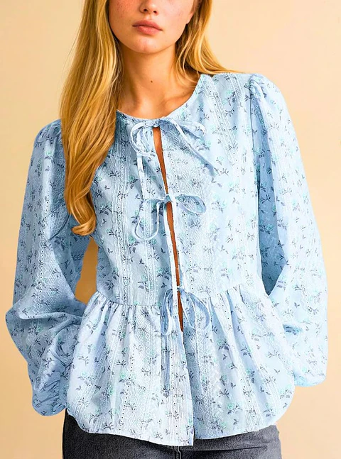 Sewing pattern for a blouse with a front tie, a knotted blouse - a peasant shirt - a peplum top
