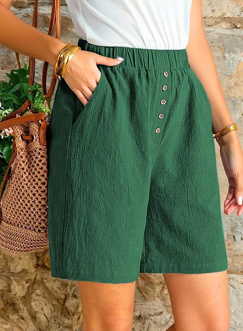 Printed shorts with elastic waistband - wide leg, Bermuda-style shorts