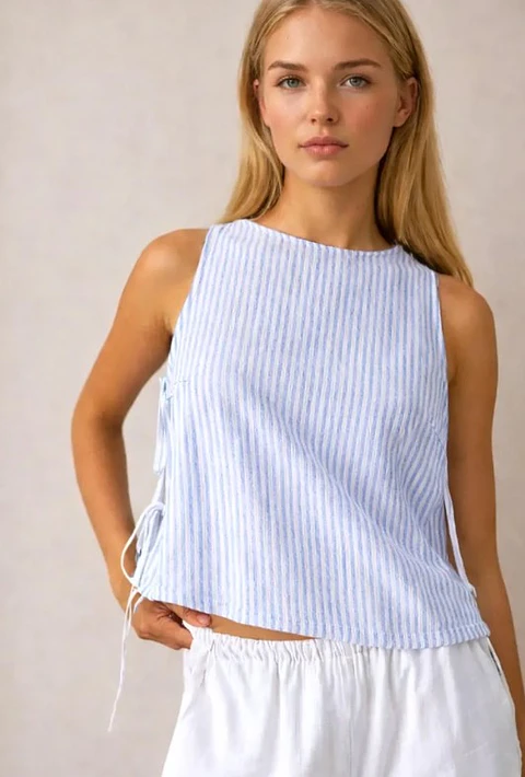 Sewing pattern for a top with a side tie - Sleeveless crop top
