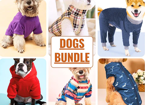 Sewing patterns for dog hoodies, dog shirts, dog jackets, dog sweaters, pajamas, and vests