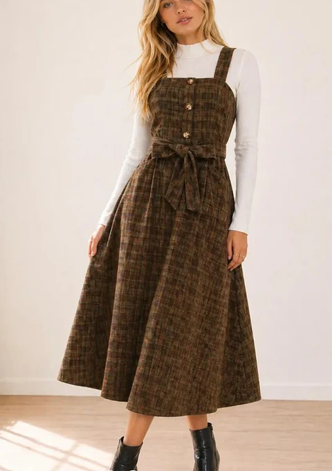 Women's midi pinafore dress pattern | Milkmaid dress