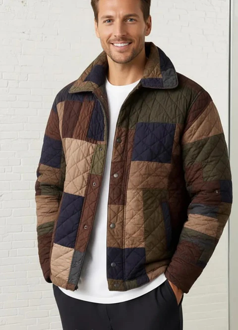 Sewing pattern for a men's button-down jacket, quilted jacket pattern