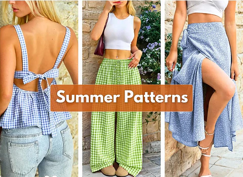 Summer Sewing Pattern Pack: Back Tie Top Pattern, Wide Leg Pants Pattern, Peplum Top, Maxi Skirt