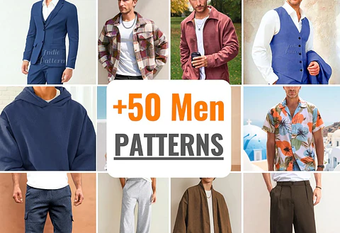 Pack of over 50 men's patterns - Shorts - Jackets - Shirts - Pajamas - Hoodies for men