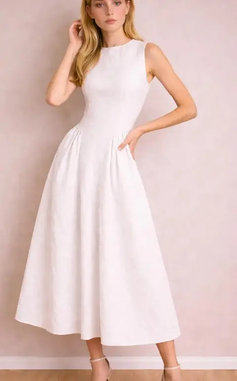 Ophelia dress sewing pattern with boat neckline, fitted dress