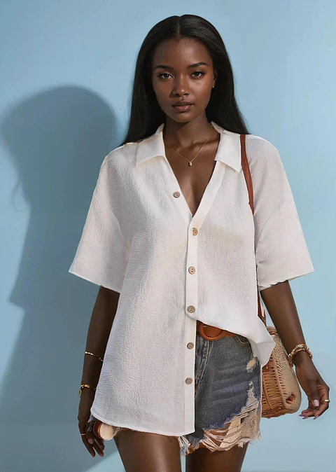Sewing pattern for a short-sleeved summer shirt, blouse for beginners