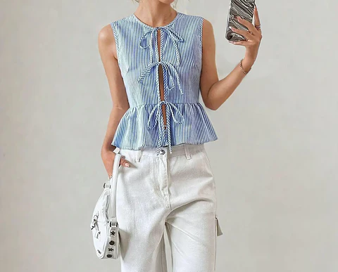 Sewing pattern for a blouse with a front tie - Peplum blouse, sleeveless blouse