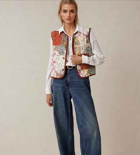 Top vest pattern with front tie - Padded vest - Patchwork vest