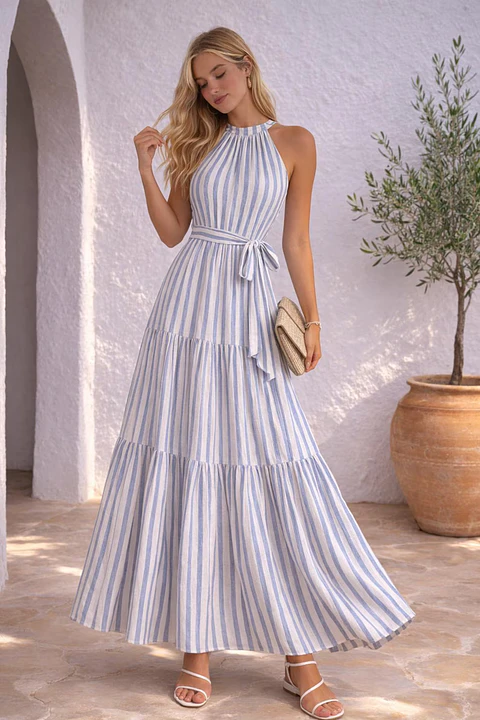 Long dress sewing pattern, Halter neck dress, Party dress, Women's summer dress pattern