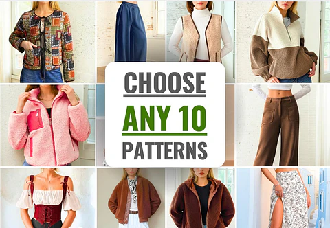 Choose Any 10 Patterns, Sewing Patterns Bundle, Women, Men, Beginner Sewing Patterns