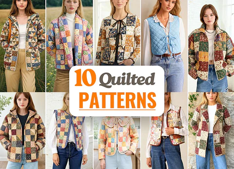 Quilted Sewing Patterns Bundle, Women Jacket, Vest, Patchwork, Coat Patterns Women