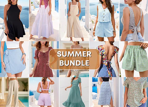 Summer Patterns Bundle, Women Dress, Jumpsuit, Pants, skirt, Shorts Pattern