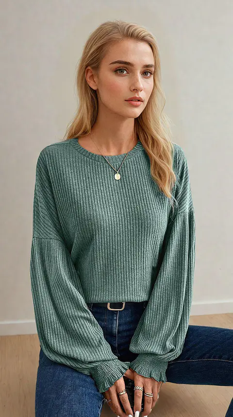 Sweatshirt Sewing Pattern, Women Puff Sleeve Sweatshirt Pattern