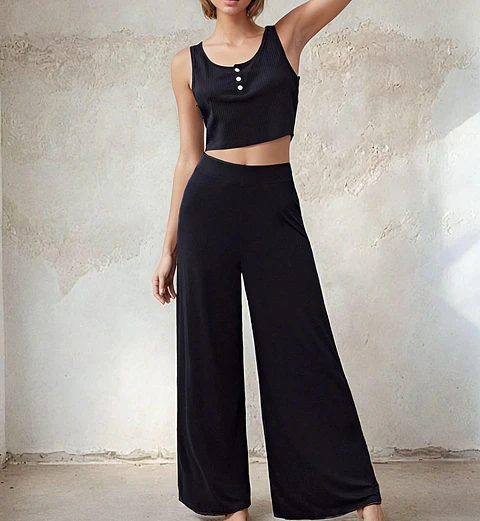 Pants Pattern, Elastic Waistband Wide Leg Pants Sewing Pattern for Women