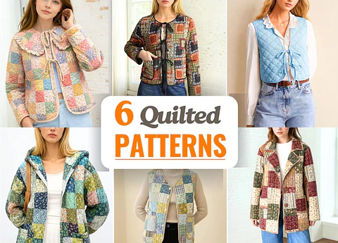 Quilted Sewing Patterns Bundle, Women Jacket, Vest, Patchwork, Coat Patterns Women