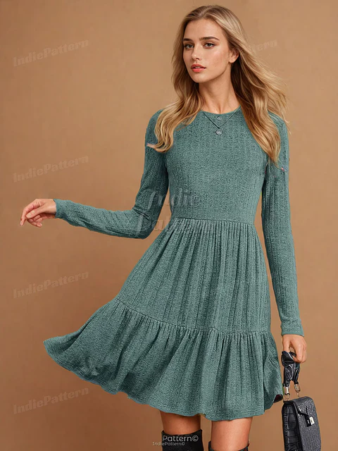 Tiered Dress Sewing Pattern, Beginner Sewing Pattern for Women, Long Sleeved Dress