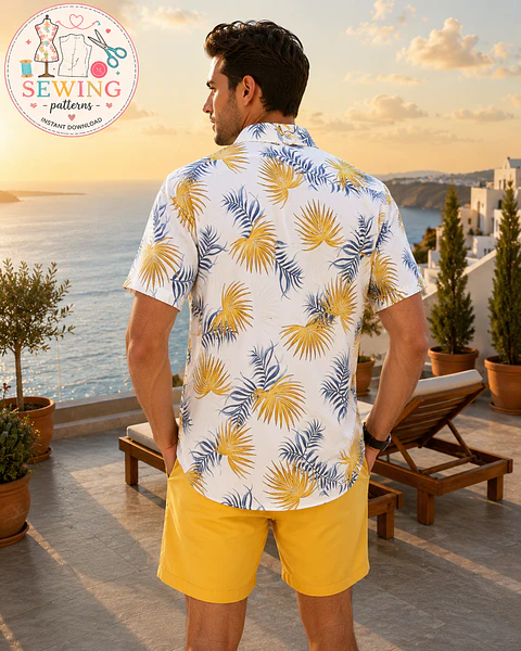Tropical Hawaiian Shirt Sewing Pattern XS-XXXL, Men's Shirt Pattern 