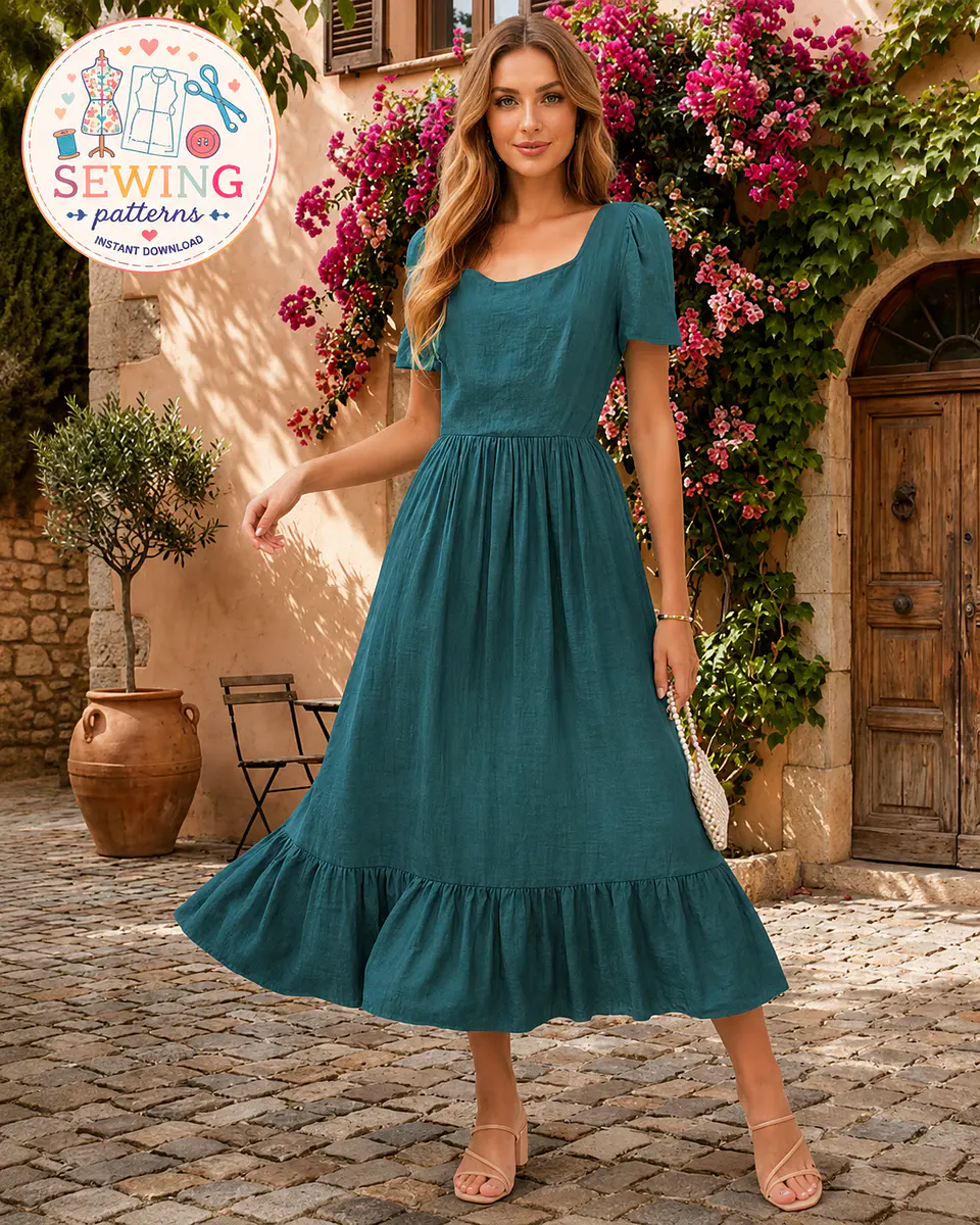 Milkmaid dress pattern XS-XXXL  - Cottagecore prom dress pattern, Long dress 1