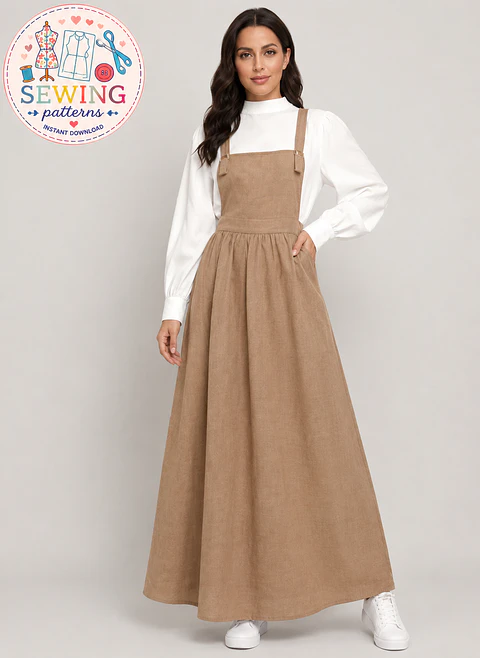 Dungaree dress pattern XS-XXXL - Apron pattern - Women's country-style dress sewing pattern