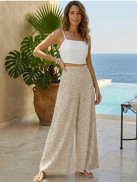 Summer wide leg pants Sewing pattern for high-waisted wide leg palazzo pants