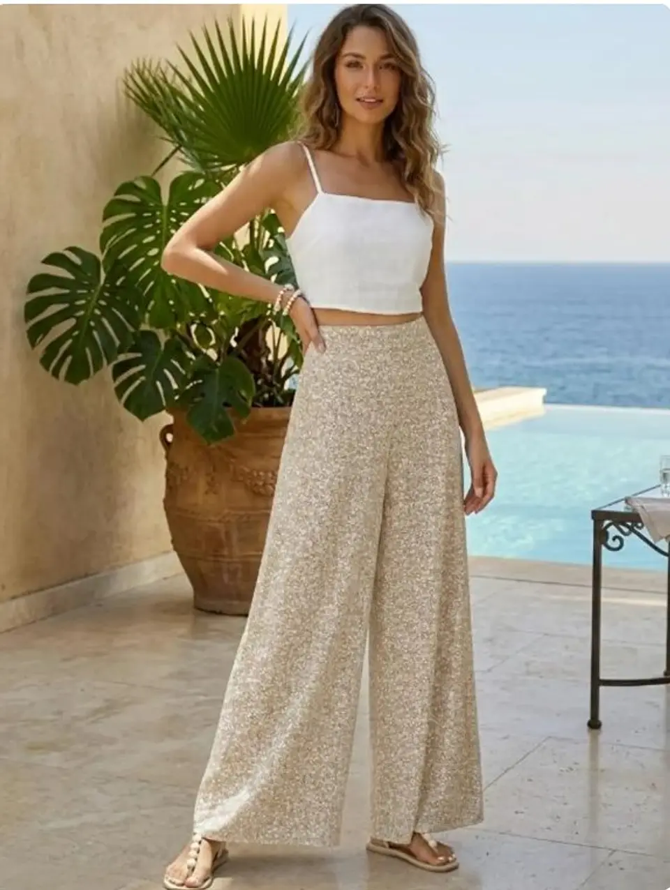 Summer wide leg pants Sewing pattern for high-waisted wide leg palazzo pants 1