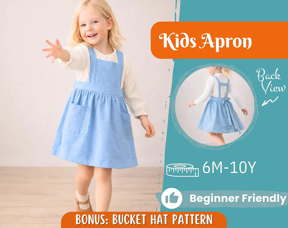 Girls Pinafore Dress Sewing Pattern, Pocket Jumper 1