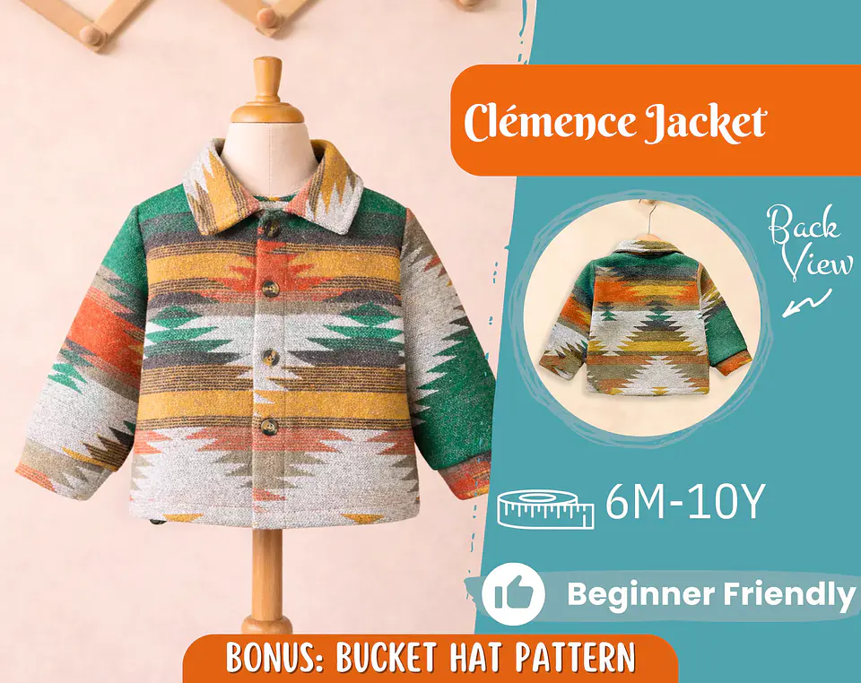 Kids Button-Up Jacket Sewing Pattern, Classic shirt collar design 1