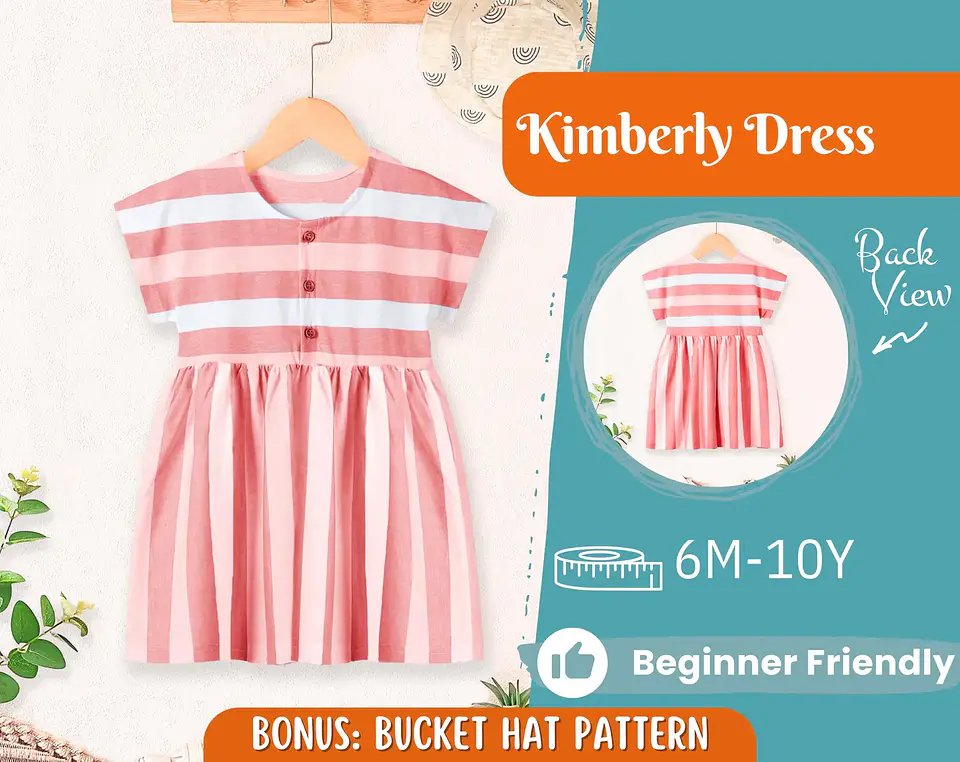 Girls Striped Dress Sewing Pattern 1