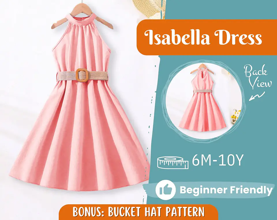 Girls Belted Halter Dress Sewing Pattern 1