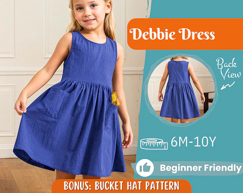 Girls Pocket Sleeveless A-Line Dress Sewing Pattern