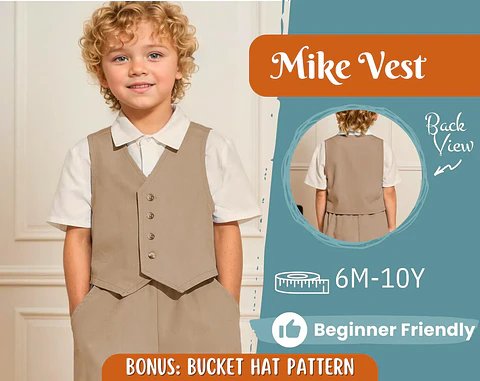 Kids Button Front Vest Sewing Pattern