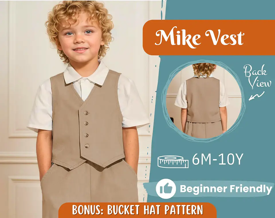 Kids Button Front Vest Sewing Pattern 1