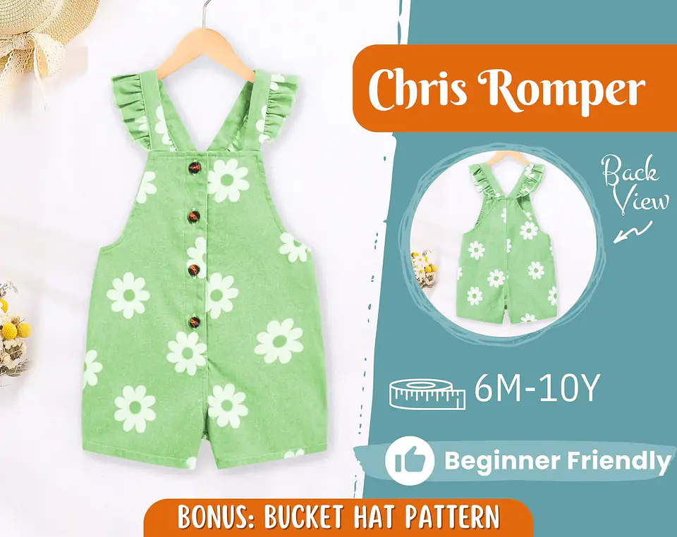 Girls Ruffle Strap Romper Sewing Pattern 1