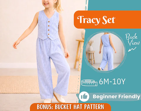 Girls Vest & Wide Leg Pants Sewing Pattern PDF