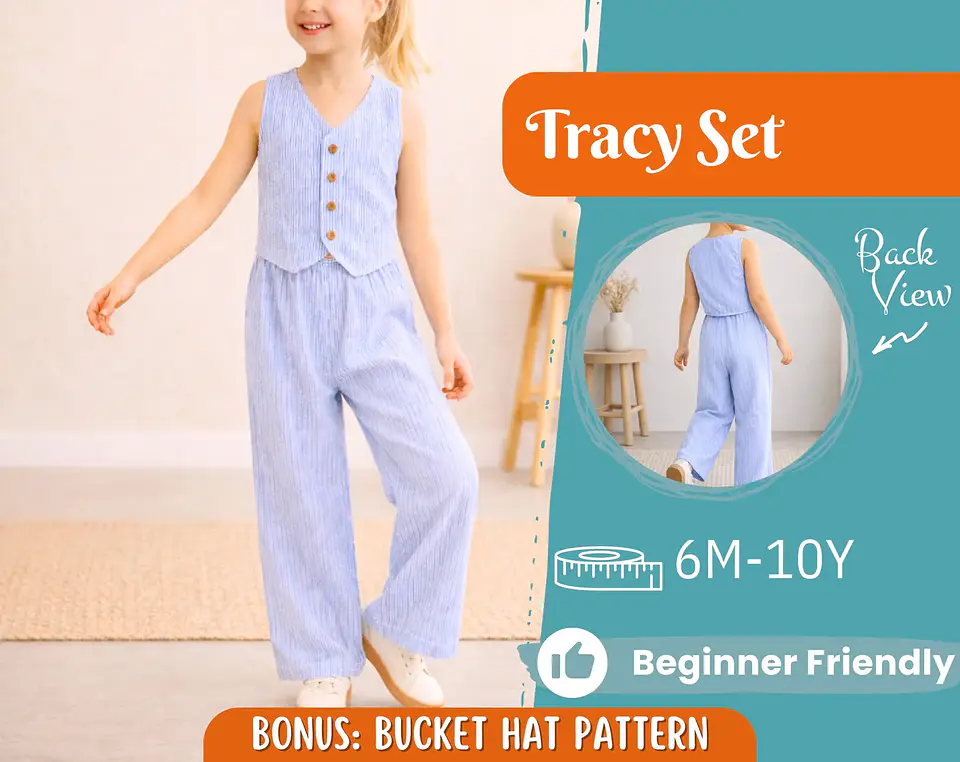 Girls Vest & Wide Leg Pants Sewing Pattern PDF 1