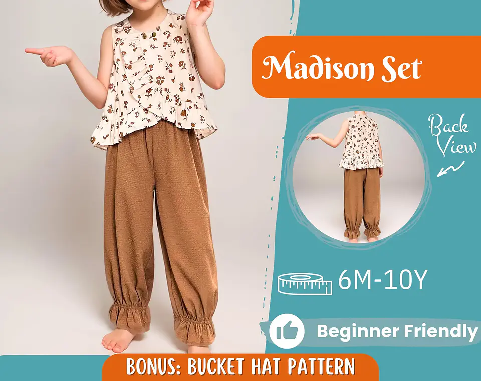 Girls Ruffle Top and Harem Pants Sewing Pattern 1