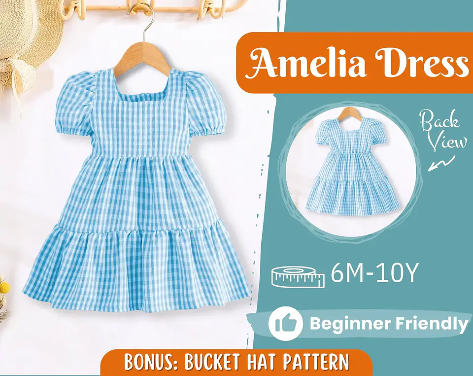 Square Neck Tiered Dress Pattern 1