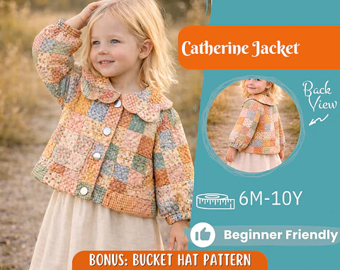 Girls Quilted Jacket Sewing Pattern, Peter Pan Collar Coat