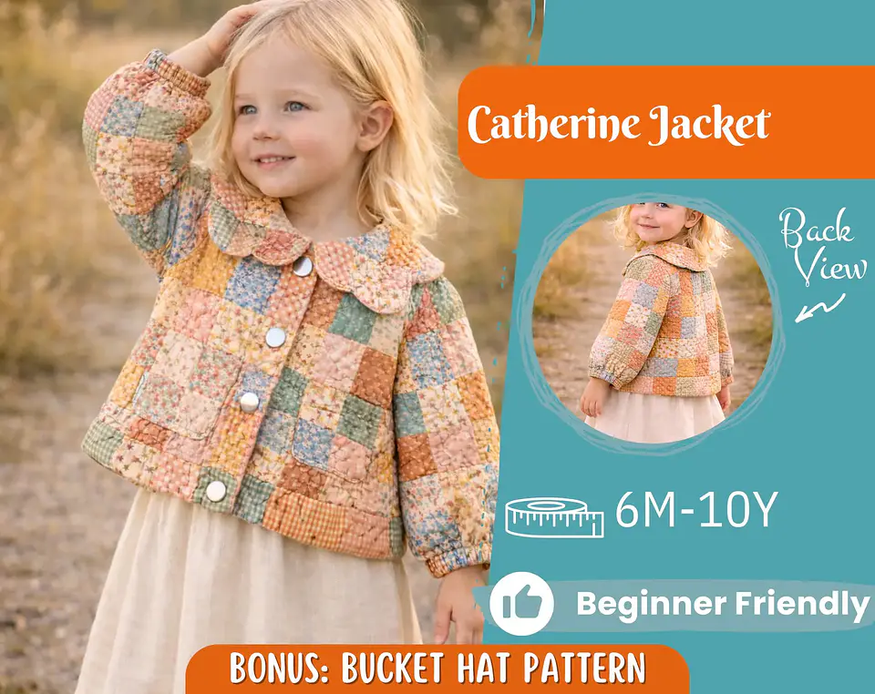 Girls Quilted Jacket Sewing Pattern, Peter Pan Collar Coat 1