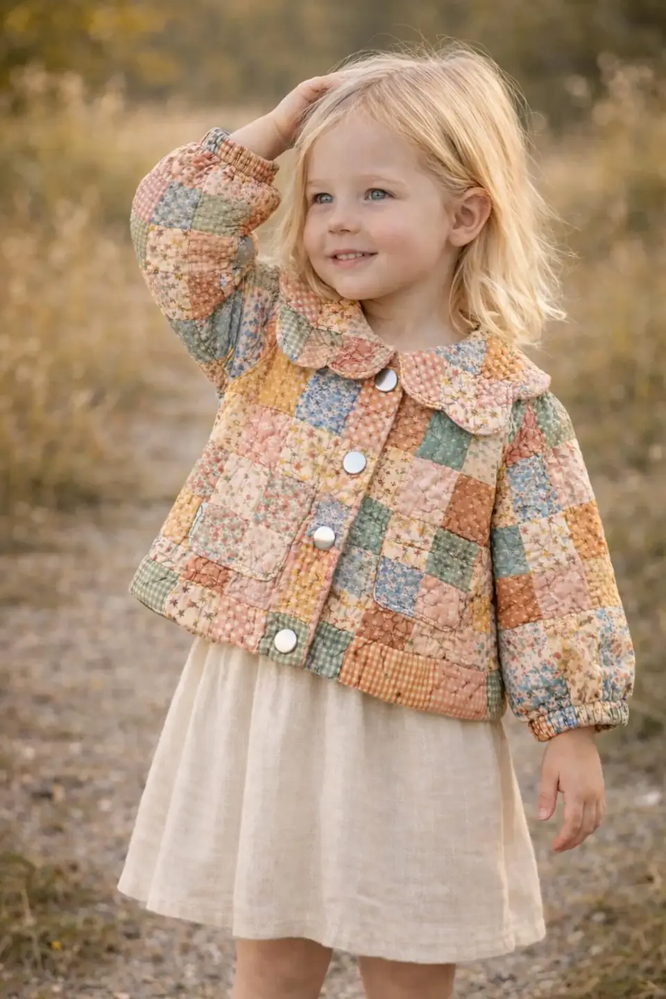Girls Quilted Jacket Sewing Pattern, Peter Pan Collar Coat 2
